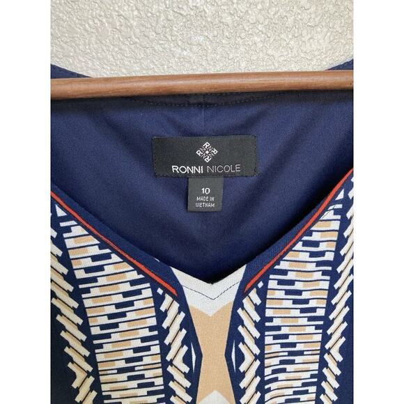 NWOT Ronni Nicole sz 10 shift dress aztec southwestern multi stretch 3/4 sleeve - Picture 3 of 5